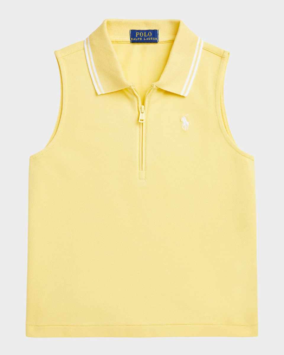 Girl's Sleeveless Mesh Polo Shirt, Size S-X